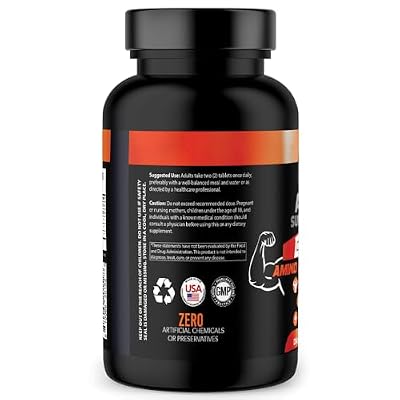 Angry Supplements BCAA Amino Acid Complex Tablets for Workout Recovery, Strength, Repair with L-Leucine, L-Isoleucine, L-Valine, Vitamin B6, and Vitamin E, (1-Bottle 180ct)