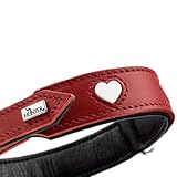 Hunter Hundehalsband Love, Farbe: rot/schwarz, weiches, Robustes Rindsleder, einzeln eingenähte Herzen, handgefertigt, hoher, besonders anschmiegsam, Made in Germany, Größe 65