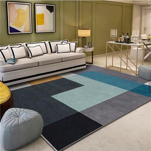 Tapis lavable en machine géométrique bleu 60x120 résistant