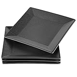 VICRAYS 10' Square Dinner Plates, Ceramic Serving Plates Perfect Size for Restaurant, Steak, Snacks, Sushi, Lunch, Chips, Party, Set of 4 (Black)