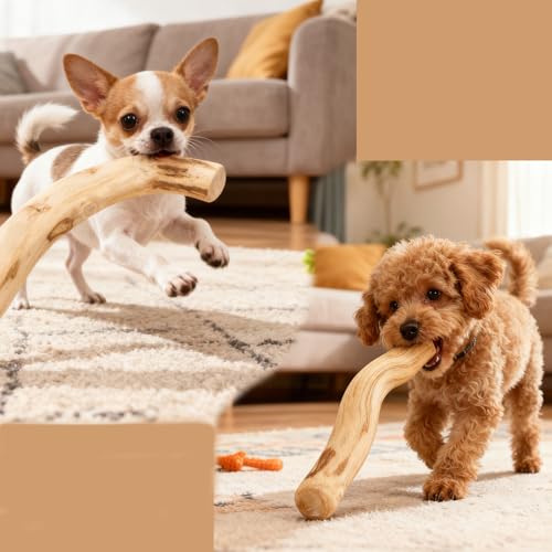 Soiftra 3 Stück Kaffeeholz für Hunde,Zahnreinigung Kauholz für Kleine und Mittlere,Robuster Kauknochen,Kaffeeholz für Welpen,Natürliches Kauholz(14cm Länge, 1.8-2cm Durchmesser)