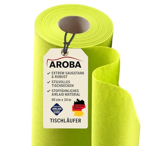 AROBA 1x Airlaid Tischläufer (Grün Kiwi, 40 cm x 24 m) - Stoffähnliche Tischläufer - Tischband Tischtuchrolle Tischdeko für Hotel Catering Geburtstag Restaurants Kommunion Taufe