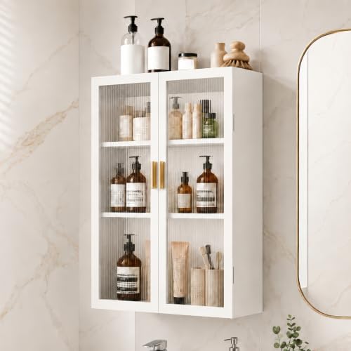 Image of Bathroom Storage Cabinet | Bathroom Accessories Set, Washroom Organiser Cabinet | 3 Layer, Space Saving Carbon Steel Shelf, White, 40 Cm, Pack of 1