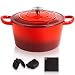 Produktbild MICHELANGELO Gusseisen Topf, Schmortopf Gusseisen Emaille Topf Bräter/Cocotte mit Deckel, Schmortopf backofengeeignet, emaillierter Dutch Oven 3 Liter mit Silikongriffen und Matte, rot