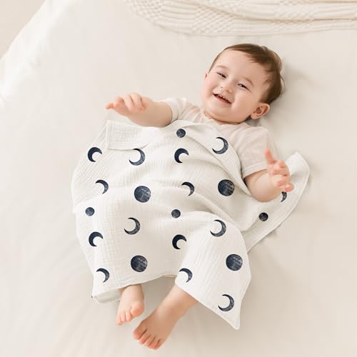 Susurration Mulltücher Baby Spucktücher,5er-Pack 100% Baumwolle Spucktücher Baby für Jungen und Mädchen, Weich, Atmungsaktiv und Extrem Saugfähig Musselin 60x60cm (Blauer Druck) 4