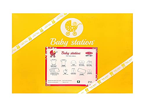 Image of Baby Station 13 Pcs Cotton Gift Set for New Born Baby /Infants| Baby Shower Giftpack | Unisex Gift Set | Baby Boys | Baby Girls (Pack of 13, Yellow)