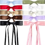Aimin Hair 10pcs Hair Bows Clips for Women, Satin Hair Bows for Women Girls, Long Tail Hair Ribbons (Mixed 10 color)