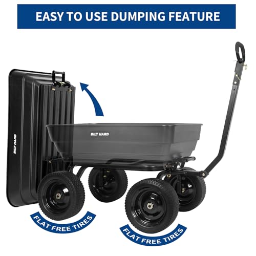 Image of BILT HARD 7 Cu Ft Poly Garden Dump Cart 1200 lbs with No Flat Tires, Quick Release, 2-in-1 Convertible Handle, Dump Wagon Heavy Duty for Yard, Outdoor