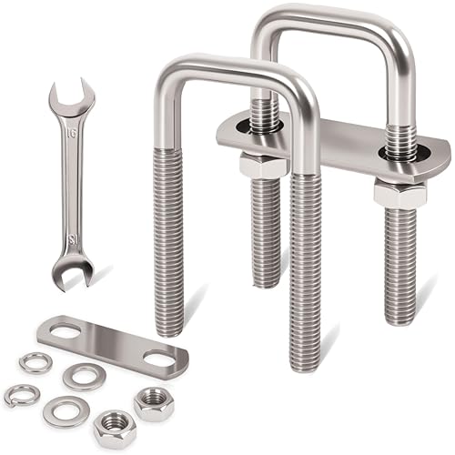 2 Pcs M10 Square U Bolts 1-1/2 Inch Wide, 3/8 x 1-1/2W x 3-3/8L Stainless U Bolt Heavy Duty with Nuts, Bolt Plate and Washers