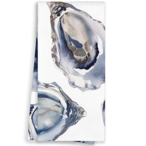 WAITPI Coastal Oyster Kitchen Towels, Ocean Beach Hand Towels for Bathroom Women Oyster Lovers, Vintage Nautical Beachy Decorative Hand Tea Dish Towels for Kitchen Home Farmhouse 16x24in