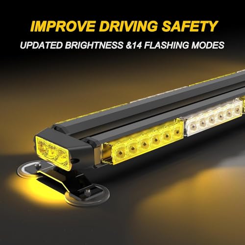 Image of 38 Inch Led Strobe Flashing Light Bar Amber White Emergency Warning Safety Lights for Trucks Construction Vehicles