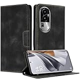 Radoo Kompatible Oppo Reno 10 Hülle, Faltbare PU Premium Leder Flip Handyhülle mit Kartensteckplatzständer Magnetverschluss Stoßfeste Lederhülle (Schwarz)