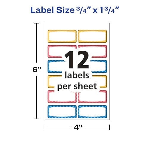 Avery Durable Labels for Kids' Gear, 3/4" x 1-3/4", Assorted Border Colors, Water-Resistant Labels, 60 Total (41442)