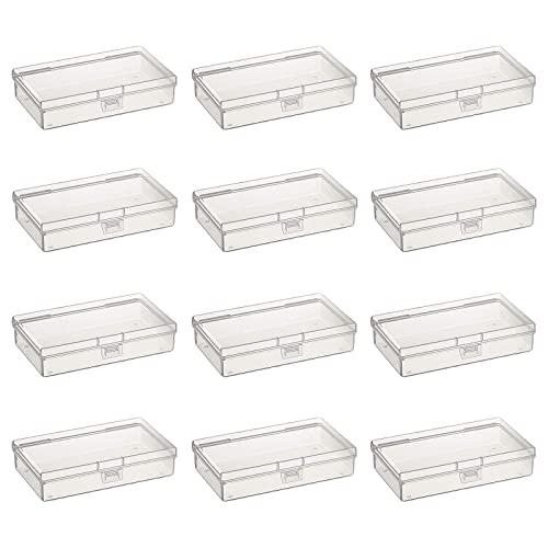 Image of 12 Pack Rectangular Clear Plastic Storage Containers | 5.7 x 2.95 x 1.18 inch, Hinged Lid, For Beads and Small Craft Items