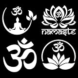 Om (Aum) Decal 4 Pack: Meditation Om, Om Symbol Flower, Lotus Namaste, OM Lotus Circle (White, Small ~3.5')