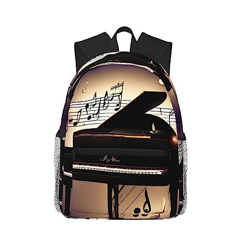 Sac à dos pour homme et femme à motif piano noir multi-poche