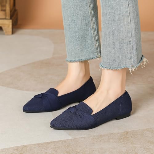 Flats for Womens Classic Pointed Toe Ballet Flats Comfortable Knit Dressy Bow Flats Shoes2