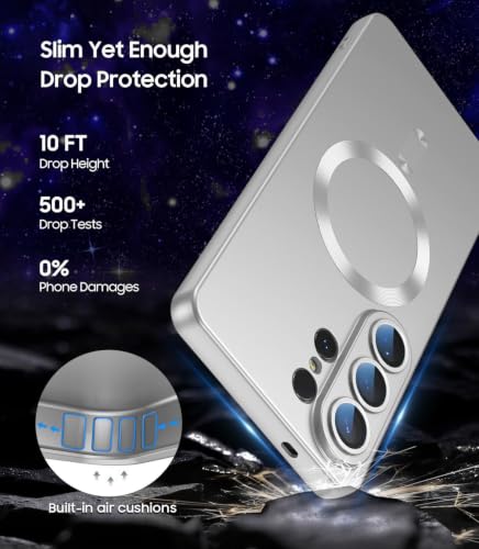 Image of DIZORO Compatible with Samsung S26 Ultra Case, Compatible with MagSafe, Matte Luxury Metallic Luster Flexible TPU Wireless Charging Shockproof Case with Lens Camera Protector Back Cover (Silver)