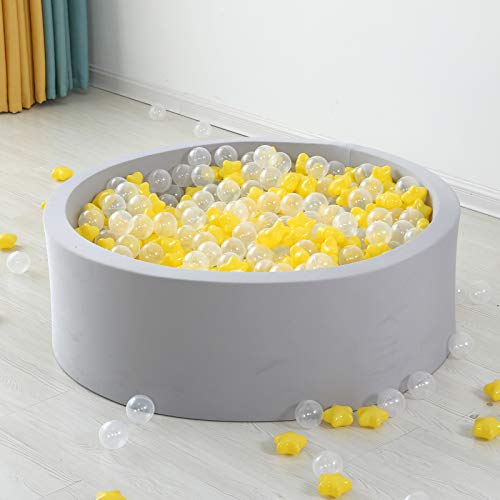 N+A Ball Pit Balls with Stars - Macaron Balls for Filling Ball Pit, Play Tent Playpen Baby Playhouse, 100 Balls, Color Yellow and Transparent