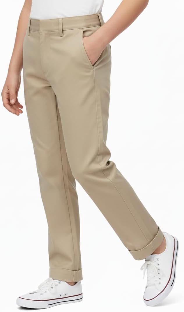 Boy's Uniform Twill Pants Flat Front Pants