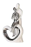 GILDE Moderne Deko Skulptur Figur - Romanze - aus Keramik weiß/Silber Höhe 33,5 cm Breite 19,5 cm