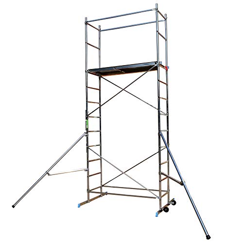 BPS® Premium DIY Scaffold Tower | Lightweight Aluminium Design | Home Scaffolding | Easy Assembly | Tilt and Roll Wheels | 150kg Load Capacity | 5m Working Height + 2 Outriggers