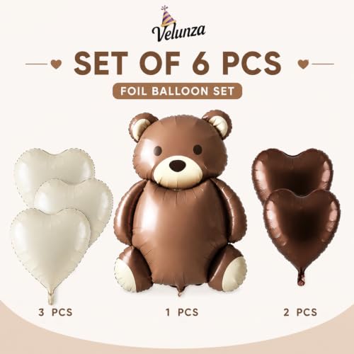 Image of Teddy Bear Theme Foil Balloons For Birthday, Baby Shower, Anniversary & Party Decoration | Set of 6 Pcs