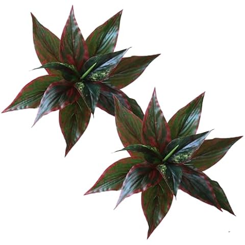 Artificial Greenery Plants for Indoor Outdoor Home Decoration, 2PCS Fake Large Leaves Plastic Grass, UV Resistant, Faux Shrubs Bushes for Pots, Wall, Front Porch, Hanging Planter, Office, Garden Cover