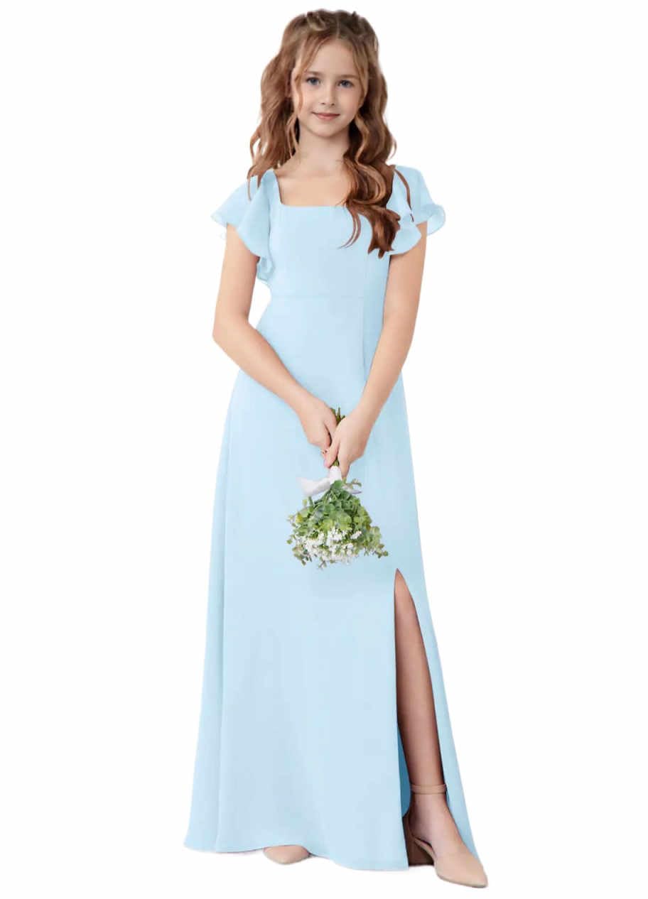 Jirocum Junior Girls Bridesmaid Dress for Wedding Chiffon Short Sleeve Flower Girl Dresses for Teen with Slit JR001