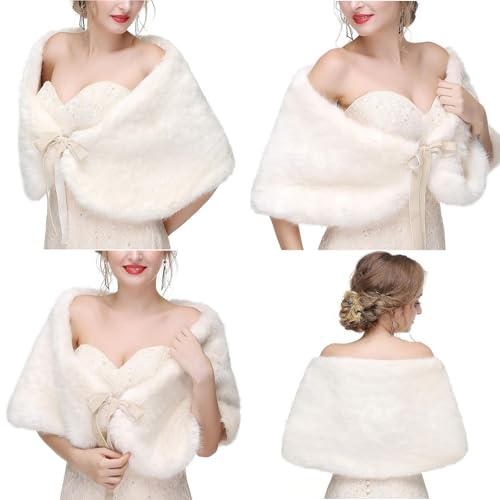 Luxurious Faux Furs Capelet for Bride and Bridesmaids Furry Shawl Wrap Bows Tie Boleros for Weddings and Photography2