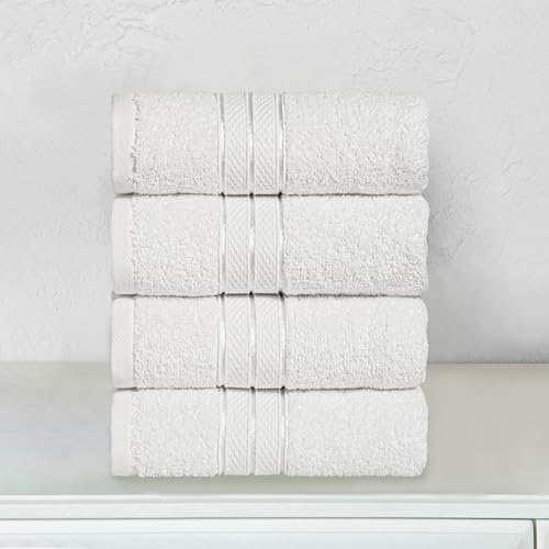 Image of Elegant Comfort Three Line Popcorn Towel Set for Bathroom 16 x 28 inches, Premium Hotel Quality 4-Pack Hand Towels, 100% Turkish Cotton, Soft and Durable, Quick Dry and Highly Absorbent, White