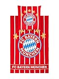 FC Bayern München Bettwäsche, Bettbezug für Bettdecke und Kissen, rot/weiß gestreift, 135x200cm