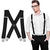 [KEKVE] サスペンダー X型 50mm幅サスペンダー メンズ 黒 サスペンダー メンズ レザー サスペンダー 作業用 調節可能 吊りバンド ビジネス カジュアル 男女兼用 シンプル