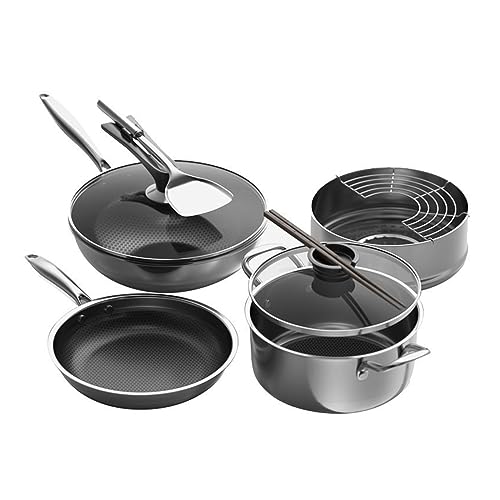 SYGZMY Set Olla Juego De 9 Piezas Sofrito Sopa Y Leche Juego Antiadherente Olla con Cocina De Inducción Universal