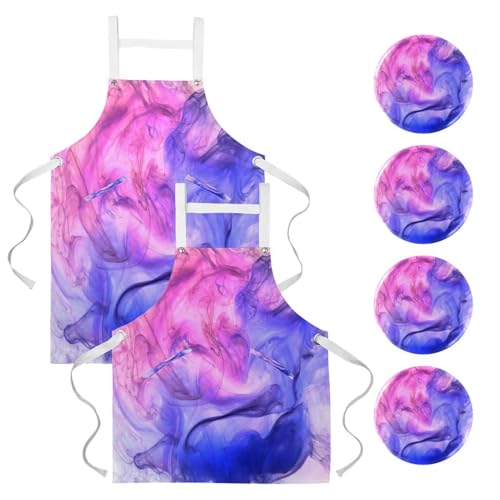 Lot de 2 tabliers de cuisine avec 4 broches rose et bleu réglables
