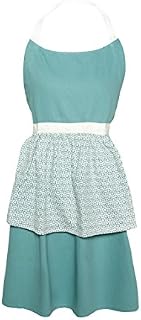 Sticky Toffee Cotton Women's Cooking Apron, Blue Medallion with Ruffle Skirt, Adjustable Tie