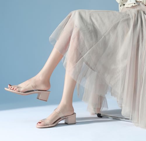 DADAWEN Women's Two Strap Open Toe Slip On Low Chunky Heels Sandals Block Heels Mule Sandals Party Dating Wedding Dress Pumps Shoes2