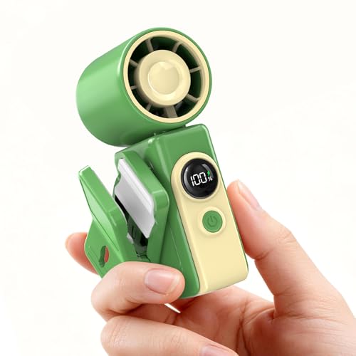 Image of Portable Clip-On Mini Fan, Hands-Free, Turbo Personal Handheld Fans Rechargeable w / 4 Wind & LED Display, Pocket Size Summer Essentials for Travel /EyeLash /Beach /Concert, Gifts for Women Men(Green)
