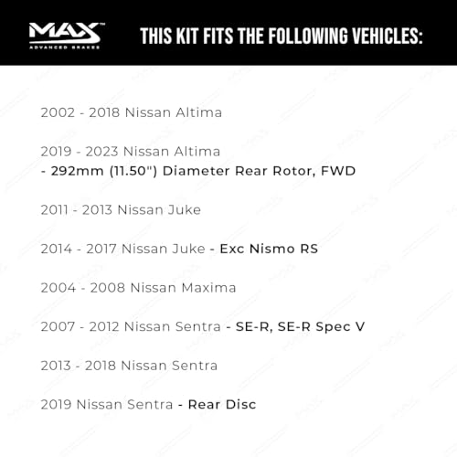 Image of MAX Advanced Brakes - Rear Brake Kit For 2002-2023 Nissan Altima (11.5 inch Dia Rear Rotors), 2007-2019 Nissan Sentra| Carbon Ceramic Brake and Rotor Kit| Daily Performance Drilled Slotted Brake Rotors