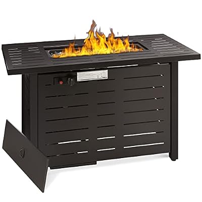 Best Choice Products Fire Pit Table 42in 50,000 BTU Rectangular Steel Propane Gas for Outdoor, Patio w/Burner Lid, Auto Ignition, Hideaway Tank Storage, Cover, Glass Beads - Dark Brown