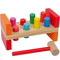 Hidoggy Wooden Hammer Toy for Toddlers 1-3, Montessori Pounding Bench Toy with 8 Pegs and Mallet for Hand-Eye Coordination, STEAM Toddler Toy