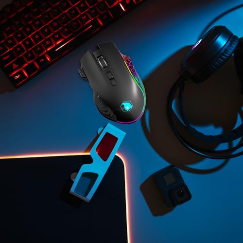 RF906 Mouse Gamer Wireless 3 Modalità - 2,4 GHz, BT, cablato - 8 Pulsanti Programmabili - Software Incluso - 10000 DPI - RGB Personalizzabile - Sensore 1000 Hz - PC/Mac (nero) - Tastiera gaming - Immagine 8