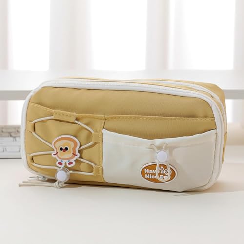 Image of Invite Large Capacity Cute Aesthetic Pencil Case with Multi Compartments, Multi-Pocket Pastel Pen Pouch Organizer with Zipper, Kawaii School Supplies Bag for Girls, Teens & Students (Yellow Bread)