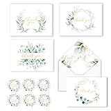 AMNADOF 100 Eucalyptus Gold Foil Thank You Cards Bulk - Blank Note Cards with Greenery Envelopes – I