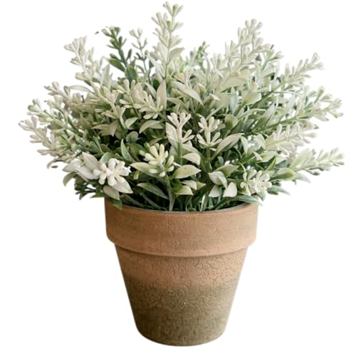 Image of Garden Art Artificial Lavender Plant in Rustic Pot - Realistic Faux Lavender Flowers for Home Decor, Office Desk, Tabletop, Farmhouse & Modern Decorationt (P-093White)