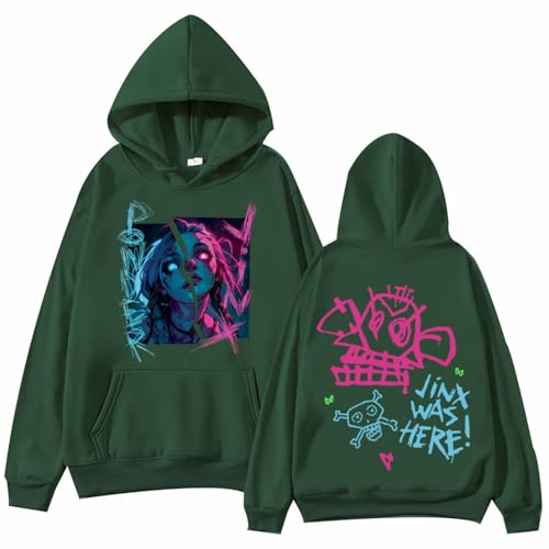 CUTTE Sudadera con Capucha Arcane Jinx para Hombre Y Mujer, Sudadera con Cremallera Negra De Manga Larga con Motivo Triangular (Armado Verde,L)