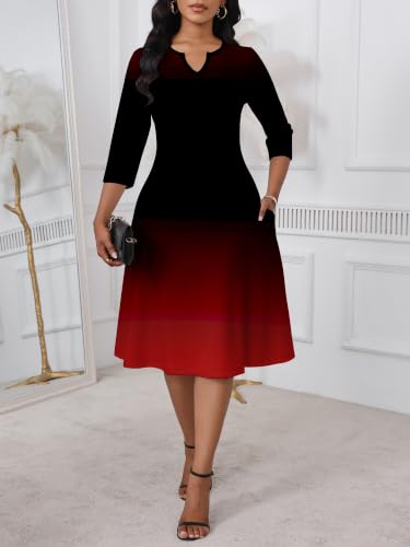 Image of PinkPatty Women's Casual 3 /4 Sleeve Midi Dresses Fit and Flare Church Work Dress with Pockets