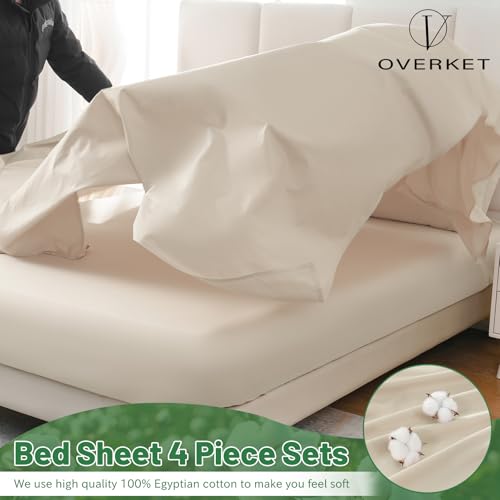 Image of 100% Egyptian Cotton Sheets Cal King Sheet Set 4PCS 1000 Thread Count Sateen Weave Soft Breathable 16-Inch Deep Pocket(California King,Linen)