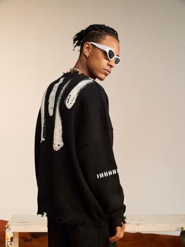 SOPHILECAL Ghost Pattern Sweater Oversized Sweater Long Sleeve Knitted Sweater Unisex Streetwear Pullover2