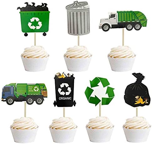 Garbage Truck Birthday Party Supplies Garbage Truck Cupcake Toppers for Trash Truck Waste Management Recycling Party Supplies